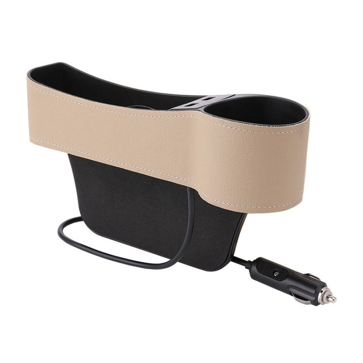 Car Multi-functional Co-pilot Seat Console PU Leather Box Cigarette Lighter Charging Pocket Cup Holder Seat Gap Side Storage Box (Beige) - Stowing Tidying by PMC Jewellery | Online Shopping South Africa | PMC Jewellery | Buy Now Pay Later Mobicred