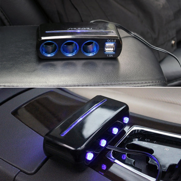 SHUNWEI SD-1939D 120W QC3.0 Car 3 in 1 Dual USB Charger Cigarette Lighter - Cigar Socket by SHUNWEI | Online Shopping South Africa | PMC Jewellery | Buy Now Pay Later Mobicred
