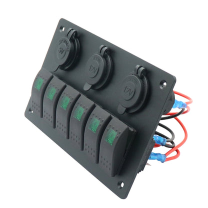 Multi-functional Combination Switch Panel 12V / 24V 6 Way Switches + Dual USB Charger for Car RV Marine Boat (Green Light) - Car Switches by PMC Jewellery | Online Shopping South Africa | PMC Jewellery | Buy Now Pay Later Mobicred