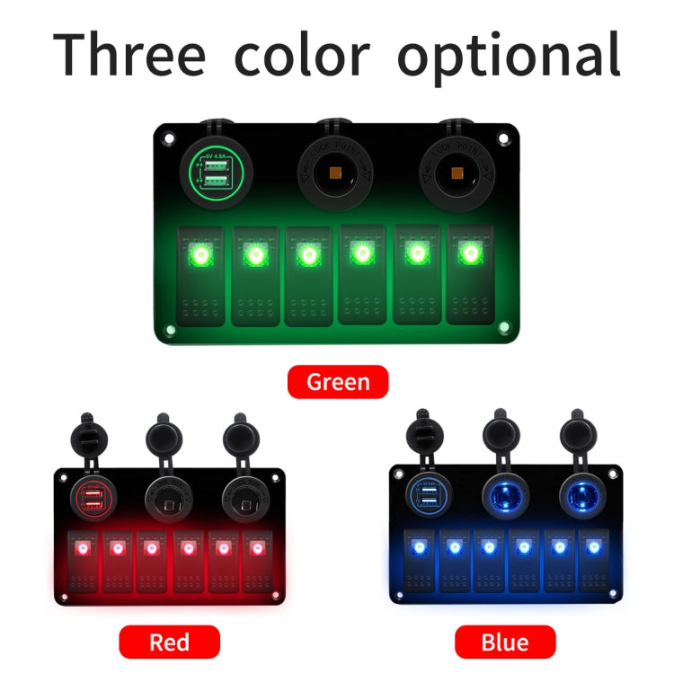 Multi-functional Combination Switch Panel 12V / 24V 6 Way Switches + Dual USB Charger for Car RV Marine Boat (Red Light) - Car Switches by PMC TechLife | Online Shopping South Africa | PMC TechLife | Buy Now Pay Later Mobicred
