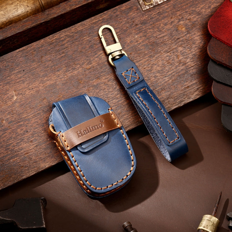 Hallmo Car Cowhide Leather Key Protective Cover Key Case for Hyundai IX35 B Style(Blue) - Car Key Cases by Hallmo | Online Shopping South Africa | PMC TechLife | Buy Now Pay Later Mobicred