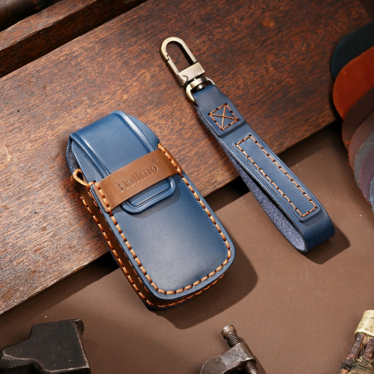 Hallmo Car Cowhide Leather Key Protective Cover Key Case for Audi A6L / A8L / A4 / A7 / A5 A Style(Blue) - Car Key Cases by PMC TechLife | Online Shopping South Africa | PMC TechLife