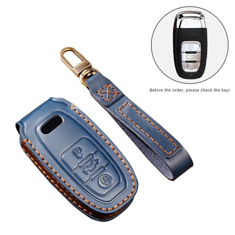 Hallmo Car Cowhide Leather Key Protective Cover Key Case for Audi A6L / A8L / A4 / A7 / A5 B Style(Brown) - Car Key Cases by Hallmo | Online Shopping South Africa | PMC TechLife | Buy Now Pay Later Mobicred