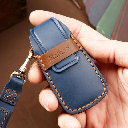 Hallmo Car Cowhide Leather Key Protective Cover Key Case for Audi A6L / A8L / A4 / A7 / A5 B Style(Blue) - Car Key Cases by Hallmo | Online Shopping South Africa | PMC Jewellery | Buy Now Pay Later Mobicred