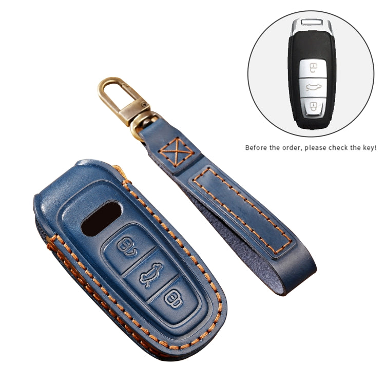 Hallmo Car Cowhide Leather Key Protective Cover Key Case for Audi A6L / A8L / A4 / A7 / A5 C Style(Blue) - Car Key Cases by Hallmo | Online Shopping South Africa | PMC TechLife | Buy Now Pay Later Mobicred