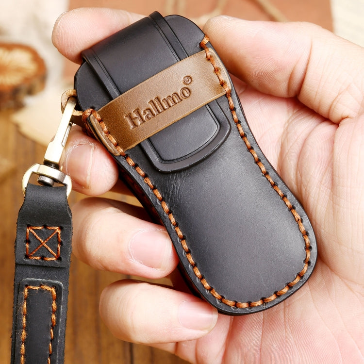 Hallmo Car Cowhide Leather Key Protective Cover Key Case for Porsche Macan 718 2021 A Style(Blue) - Car Key Cases by Hallmo | Online Shopping South Africa | PMC TechLife | Buy Now Pay Later Mobicred