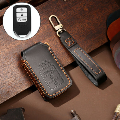 Hallmo Car Cowhide Leather Key Protective Cover Key Case for Honda 3-button Start(Black) - Car Key Cases by Hallmo | Online Shopping South Africa | PMC Jewellery | Buy Now Pay Later Mobicred