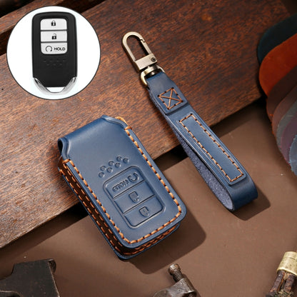 Hallmo Car Cowhide Leather Key Protective Cover Key Case for Honda 3-button Start(Blue) - Car Key Cases by Hallmo | Online Shopping South Africa | PMC Jewellery | Buy Now Pay Later Mobicred