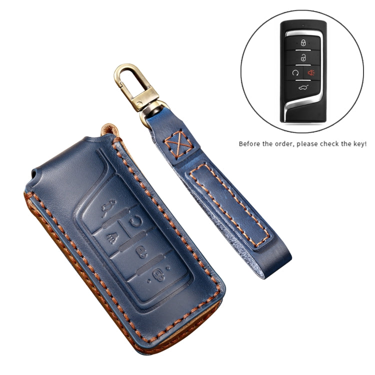 Hallmo Car Cowhide Leather Key Protective Cover Key Case for Trumpchi GS4 2021 B Style(Blue) - Car Key Cases by Hallmo | Online Shopping South Africa | PMC TechLife | Buy Now Pay Later Mobicred