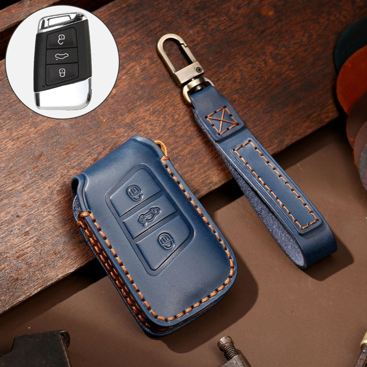 Hallmo Car Cowhide Leather Key Protective Cover Key Case for Volkswagen Lavida A Style(Blue) - Car Key Cases by Hallmo | Online Shopping South Africa | PMC Jewellery | Buy Now Pay Later Mobicred