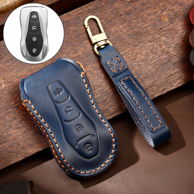 Hallmo Car Cowhide Leather Key Protective Cover Key Case for Geely Emgrand A Style(Blue) - Car Key Cases by Hallmo | Online Shopping South Africa | PMC Jewellery | Buy Now Pay Later Mobicred