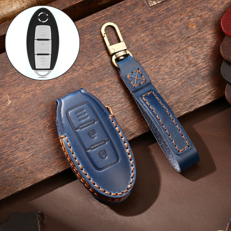 Hallmo Car Cowhide Leather Key Protective Cover Key Case for Nissan Sylphy 2-button(Blue) - free shipping - PMC TechLife - Order now!