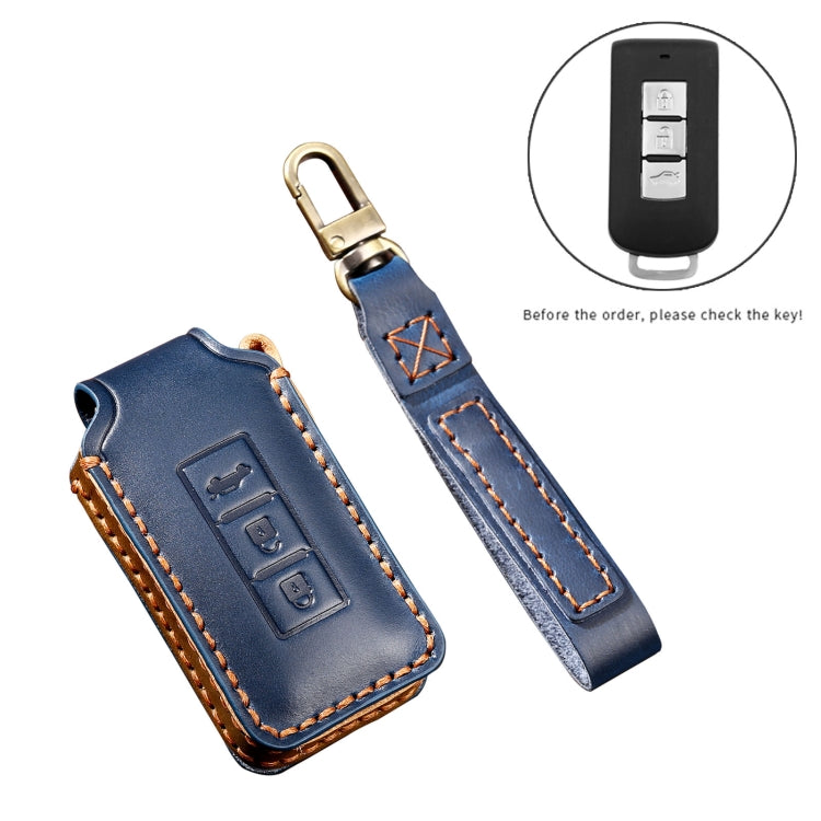 Hallmo Car Cowhide Leather Key Protective Cover Key Case for Mitsubishi Outlander(Blue) - Car Key Cases by Hallmo | Online Shopping South Africa | PMC Jewellery | Buy Now Pay Later Mobicred