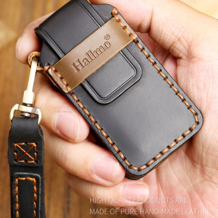 Hallmo Car Cowhide Leather Key Protective Cover Key Case for Mitsubishi Outlander(Brown) - Car Key Cases by Hallmo | Online Shopping South Africa | PMC TechLife | Buy Now Pay Later Mobicred