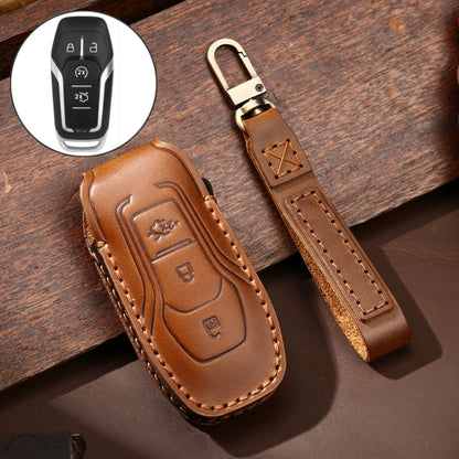 Hallmo Car Cowhide Leather Key Protective Cover Key Case for Ford Focus  A Style(Brown) - Car Key Cases by Hallmo | Online Shopping South Africa | PMC Jewellery | Buy Now Pay Later Mobicred