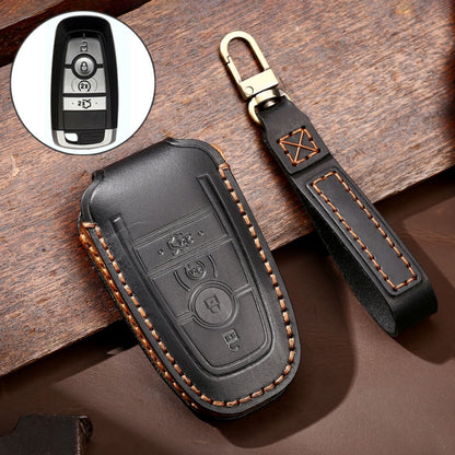 Hallmo Car Cowhide Leather Key Protective Cover Key Case for Ford Focus C Style(Black) - Car Key Cases by Hallmo | Online Shopping South Africa | PMC Jewellery | Buy Now Pay Later Mobicred