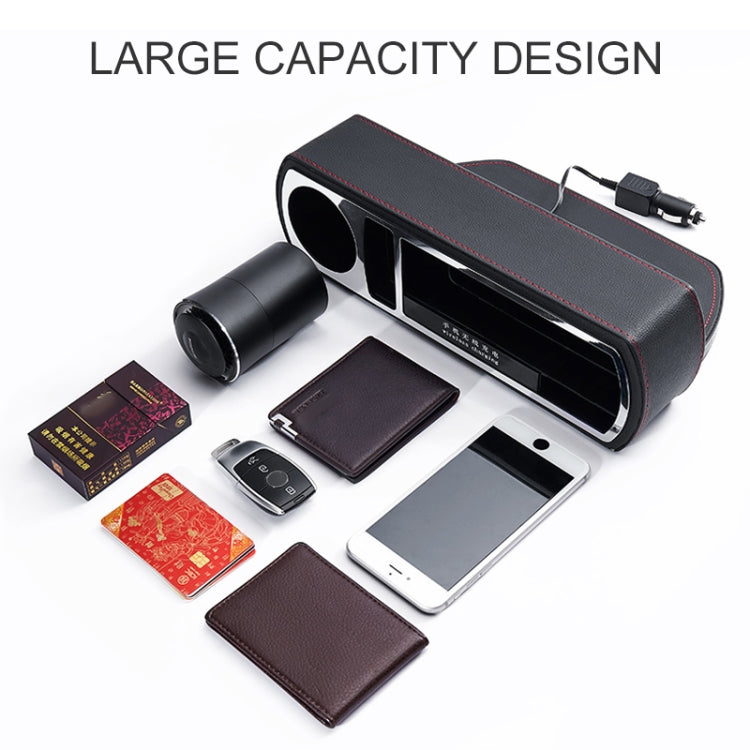 Car Multi-functional Wireless Fast Charge Console PU Leather Box Cup Holder Seat Gap Side Storage Box (Beige) - Stowing Tidying by PMC TechLife | Online Shopping South Africa | PMC TechLife | Buy Now Pay Later Mobicred