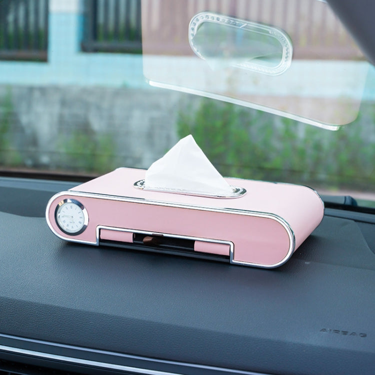 Car Dashboard Diamond Paper Towel Box with Temporary Parking Phone Number Card & Phone Holder & Clock(Pink) - Tissue Boxes by PMC Jewellery | Online Shopping South Africa | PMC Jewellery | Buy Now Pay Later Mobicred