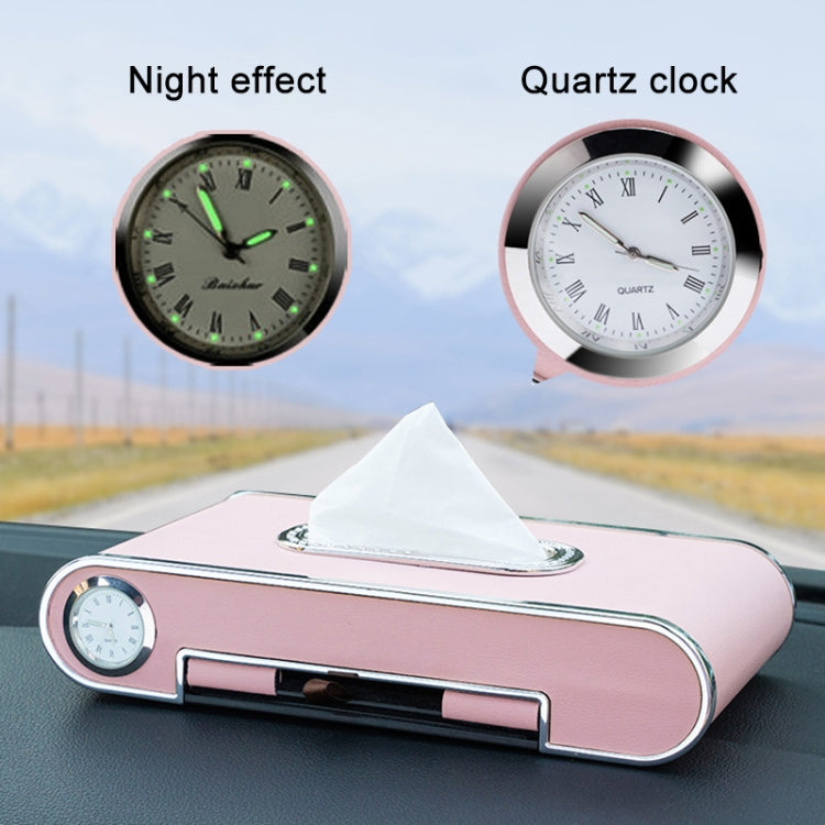 Car Dashboard Diamond Paper Towel Box with Temporary Parking Phone Number Card & Phone Holder & Clock(Beige) - Tissue Boxes by PMC Jewellery | Online Shopping South Africa | PMC Jewellery