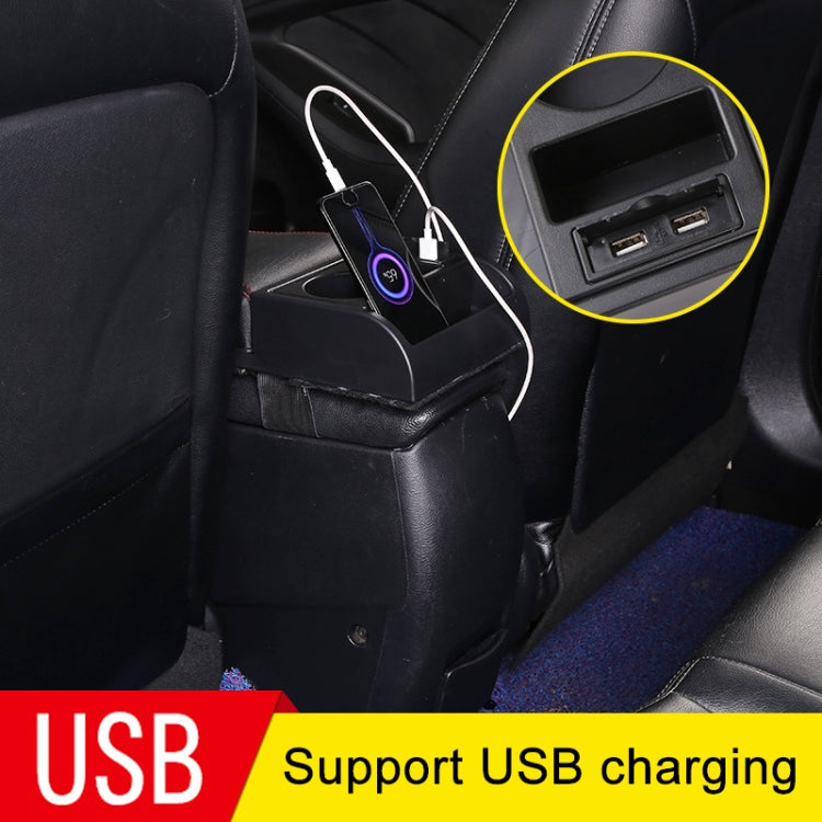 Car Multi-functional Dual USB Armrest Box Booster Pad, Carbon Fiber Leather Curved Type (Black Red) - Seat Accessories by PMC TechLife | Online Shopping South Africa | PMC TechLife | Buy Now Pay Later Mobicred