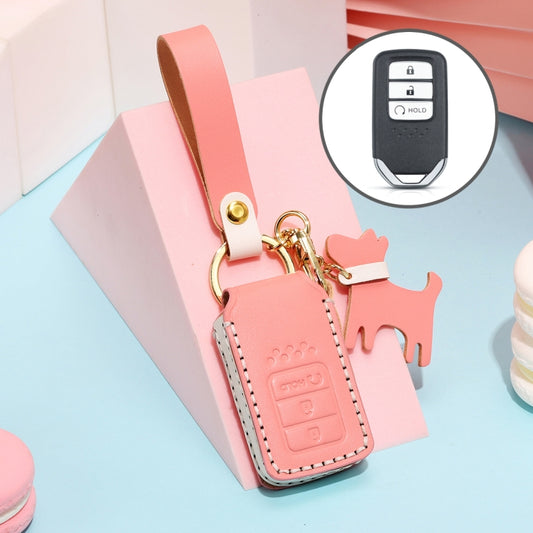 Hallmo Car Female Style Cowhide Leather Key Protective Cover for Honda(Pink) - Car Key Cases by Hallmo | Online Shopping South Africa | PMC Jewellery | Buy Now Pay Later Mobicred