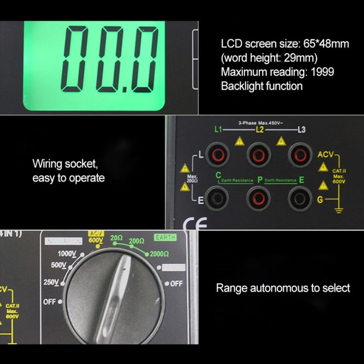 DUOYI DY5500 Car 4 in 1 Digital Multifunction Resistance Tester Insulation Earth Multimeter - free shipping - PMC TechLife - Order now!