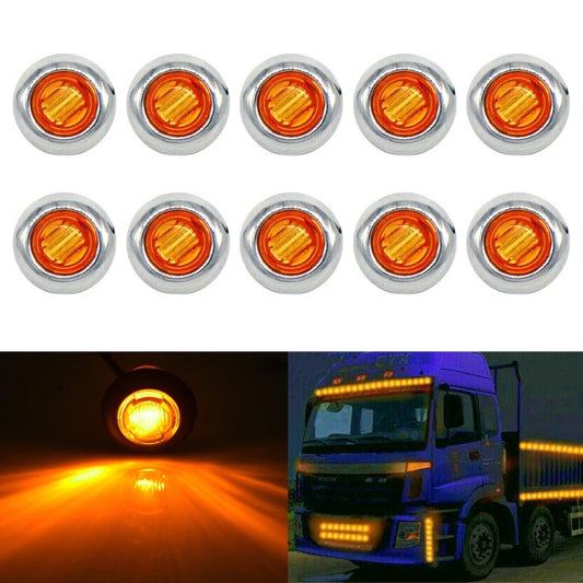 10 PCS MK-118 3/4 inch Metal Frame Car / Truck 3LEDs Side Marker Indicator Lights Bulb Lamp (Yellow Light) - Clearance Lights by PMC Jewellery | Online Shopping South Africa | PMC Jewellery | Buy Now Pay Later Mobicred