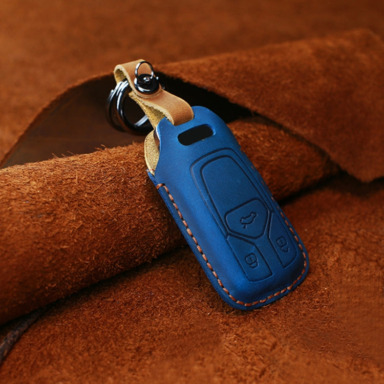 For Audi Series Car Cowhide Leather Key Protective Cover Key Case, A Version 2016-2017 (Blue) - Car Key Cases by PMC Jewellery | Online Shopping South Africa | PMC Jewellery | Buy Now Pay Later Mobicred