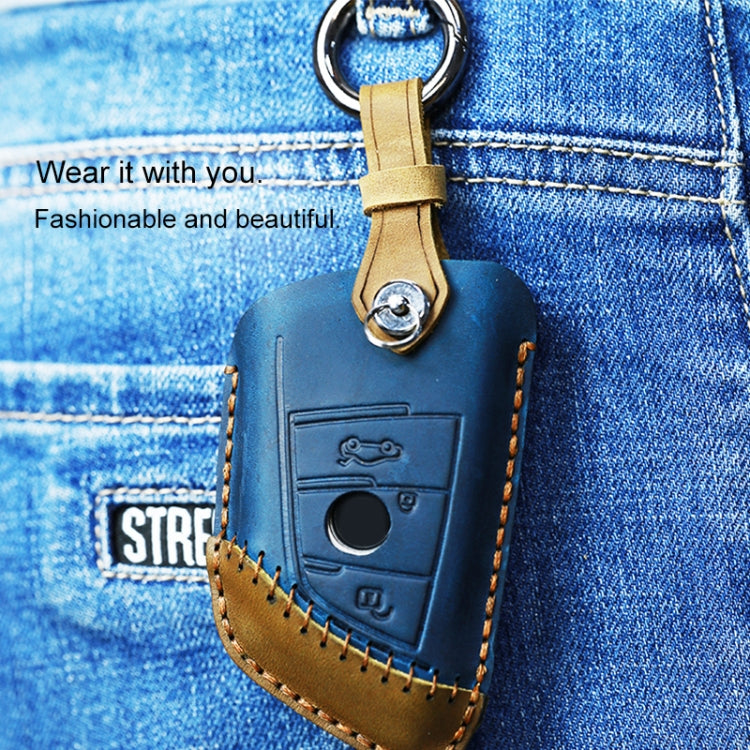 For BMW Blade Style Car Cowhide Leather Key Protective Cover Key Case, Two Keys Version (Blue) - Car Key Cases by PMC Jewellery | Online Shopping South Africa | PMC Jewellery | Buy Now Pay Later Mobicred