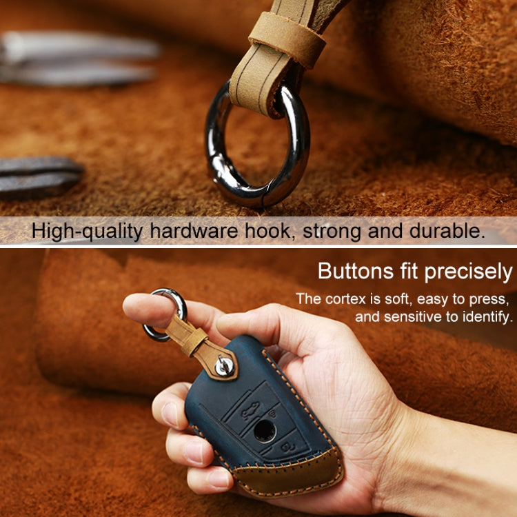 For BMW Blade Style Car Cowhide Leather Key Protective Cover Key Case, Two Keys Version (Brown) - Car Key Cases by PMC Jewellery | Online Shopping South Africa | PMC Jewellery | Buy Now Pay Later Mobicred