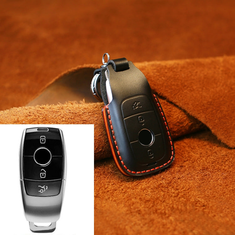 For Mercedes-Benz Colorful Edge Style Car Cowhide Leather Key Protective Cover Key Case (Black) - Car Key Cases by PMC TechLife | Online Shopping South Africa | PMC TechLife | Buy Now Pay Later Mobicred
