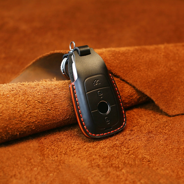 For Mercedes-Benz Colorful Edge Style Car Cowhide Leather Key Protective Cover Key Case (Black) - Car Key Cases by PMC TechLife | Online Shopping South Africa | PMC TechLife | Buy Now Pay Later Mobicred