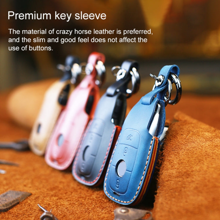 For Mercedes-Benz Colorful Edge Style Car Cowhide Leather Key Protective Cover Key Case (Blue) - Car Key Cases by PMC TechLife | Online Shopping South Africa | PMC TechLife | Buy Now Pay Later Mobicred