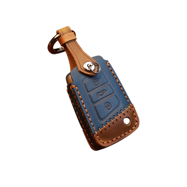 For Volkswagen Car Cowhide Leather Key Protective Cover Key Case, B Version(Blue) - Car Key Cases by PMC TechLife | Online Shopping South Africa | PMC TechLife | Buy Now Pay Later Mobicred