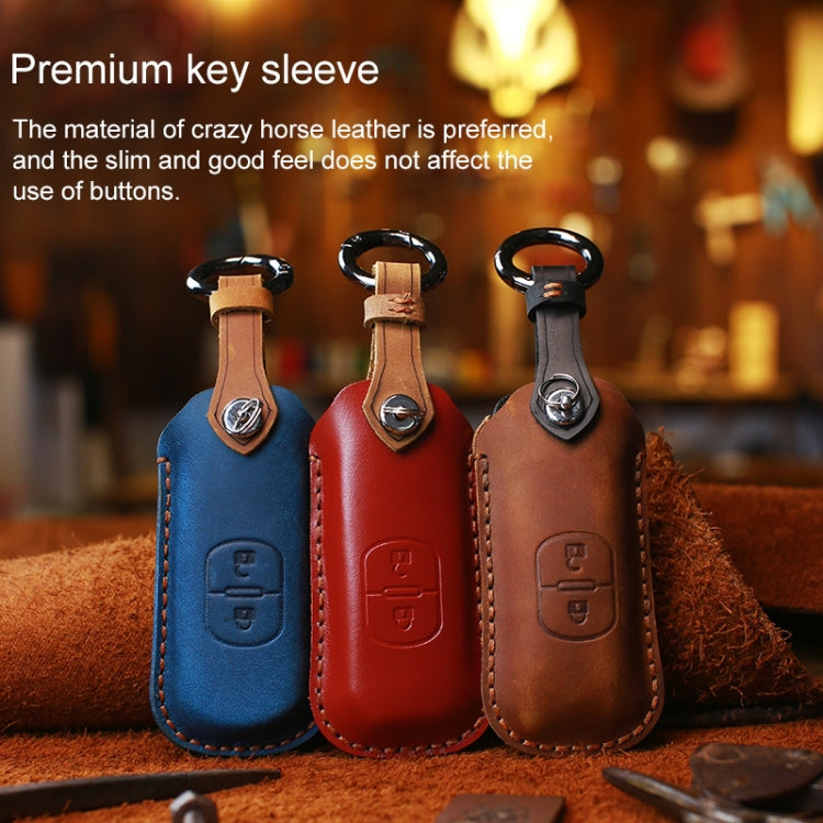 For Mazda Old Style Hallmo Car Cowhide Leather Key Protective Cover Key Case, Two Keys Version(Black) - Car Key Cases by Hallmo | Online Shopping South Africa | PMC Jewellery | Buy Now Pay Later Mobicred