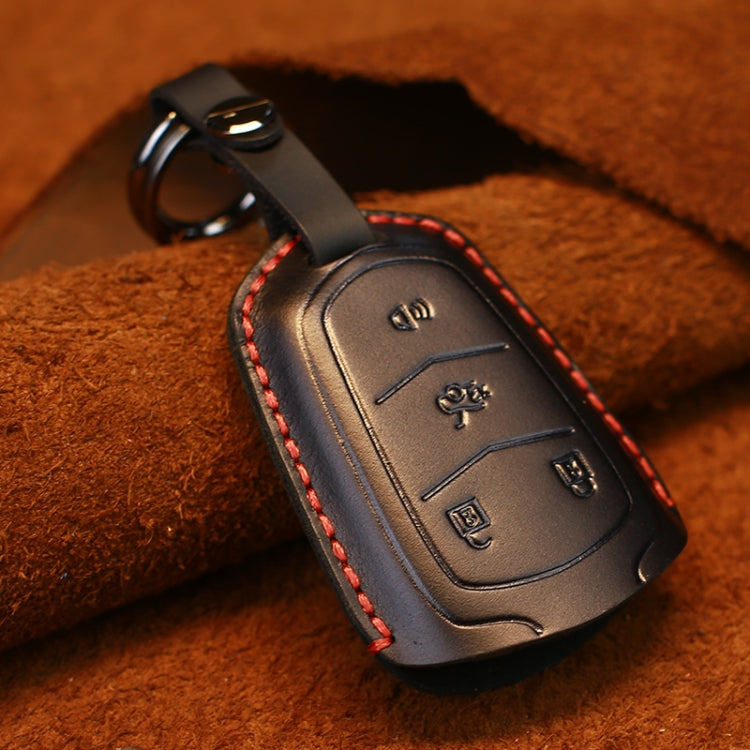 For Cadillac Car Cowhide Leather Key Protective Cover Key Case, Four Keys Version (Black) - Car Key Cases by PMC Jewellery | Online Shopping South Africa | PMC Jewellery | Buy Now Pay Later Mobicred
