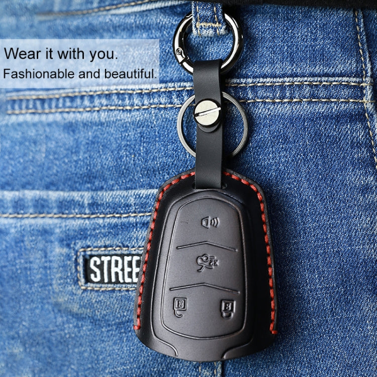 For Cadillac Car Cowhide Leather Key Protective Cover Key Case, Four Keys Version (Red) - Car Key Cases by PMC Jewellery | Online Shopping South Africa | PMC Jewellery | Buy Now Pay Later Mobicred
