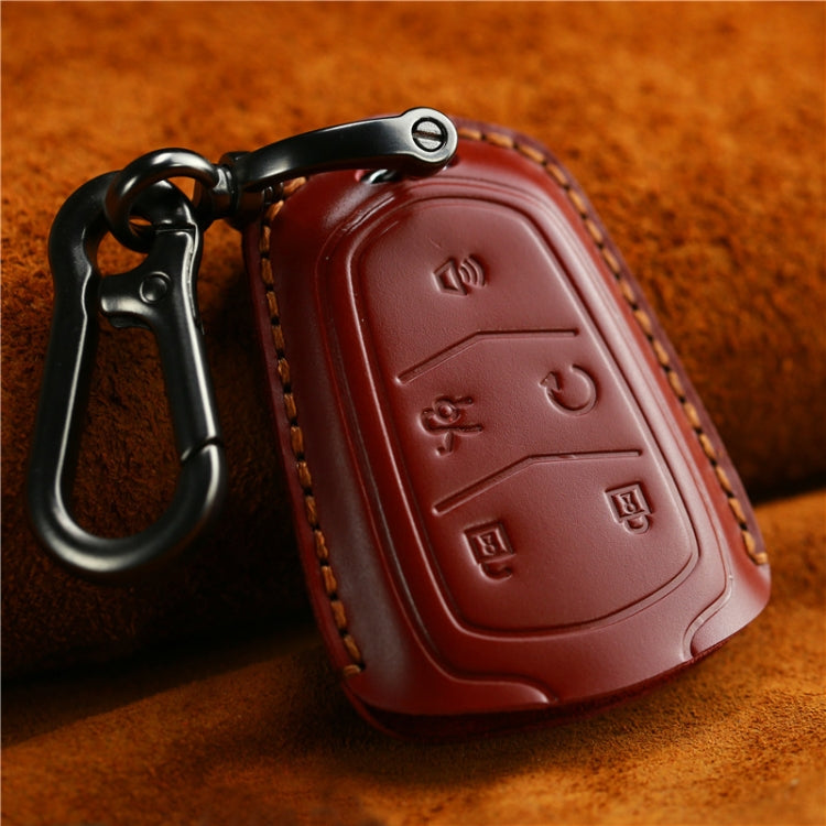 For Cadillac Car Cowhide Leather Key Protective Cover Key Case, Five Keys Version (Red) - Car Key Cases by PMC Jewellery | Online Shopping South Africa | PMC Jewellery | Buy Now Pay Later Mobicred