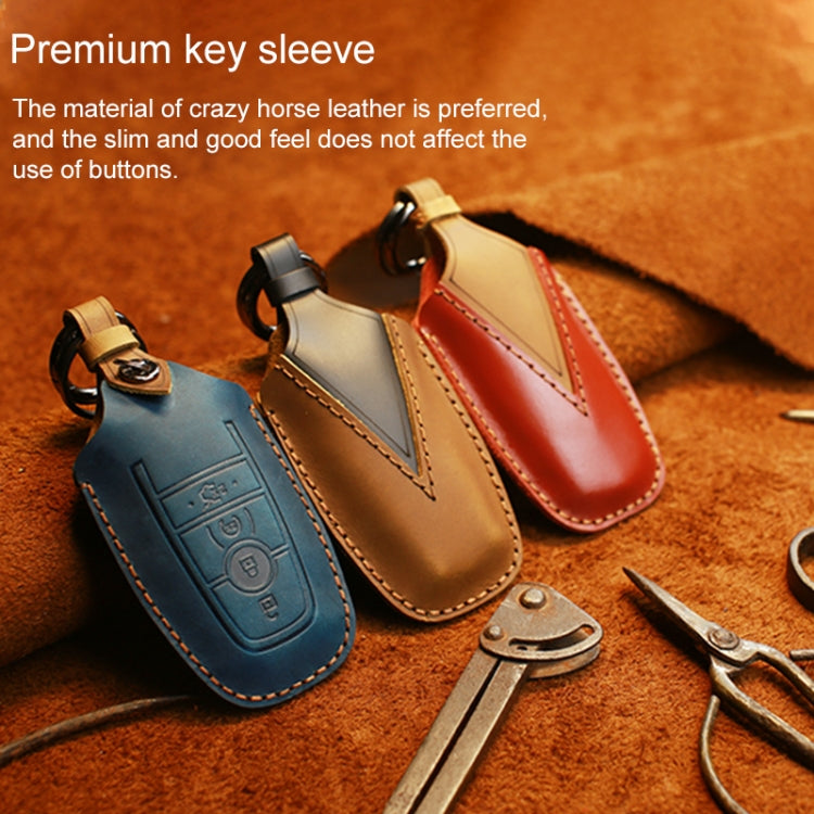 For Ford Car Cowhide Leather Key Protective Cover Key Case, Four Keys Version (Blue) - Car Key Cases by PMC Jewellery | Online Shopping South Africa | PMC Jewellery | Buy Now Pay Later Mobicred
