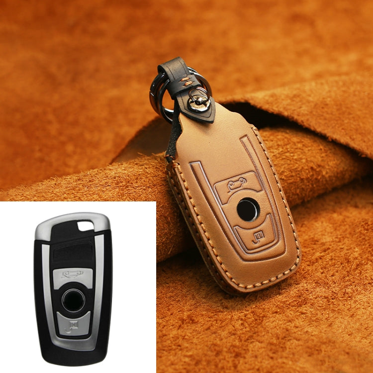 For BMW Old Style Car Cowhide Leather Key Protective Cover Key Case, Two Keys Version (Brown) - Car Key Cases by PMC TechLife | Online Shopping South Africa | PMC TechLife | Buy Now Pay Later Mobicred