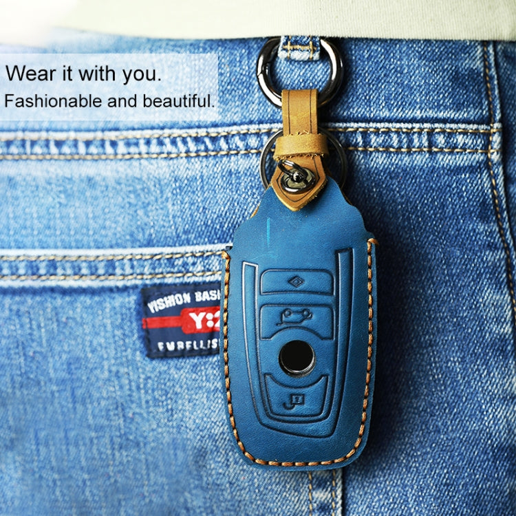 For BMW Old Style Car Cowhide Leather Key Protective Cover Key Case, Two Keys Version (Brown) - Car Key Cases by PMC TechLife | Online Shopping South Africa | PMC TechLife | Buy Now Pay Later Mobicred