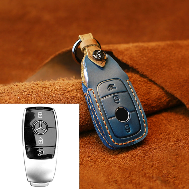 For Mercedes-Benz New Style Car Cowhide Leather Key Protective Cover Key Case (Blue) - Car Key Cases by PMC TechLife | Online Shopping South Africa | PMC TechLife | Buy Now Pay Later Mobicred