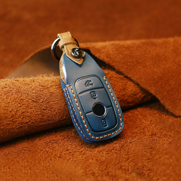 For Mercedes-Benz New Style Car Cowhide Leather Key Protective Cover Key Case (Blue) - Car Key Cases by PMC TechLife | Online Shopping South Africa | PMC TechLife | Buy Now Pay Later Mobicred