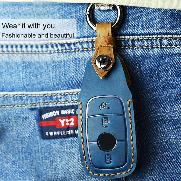 For Mercedes-Benz New Style Car Cowhide Leather Key Protective Cover Key Case (Blue) - Car Key Cases by PMC TechLife | Online Shopping South Africa | PMC TechLife | Buy Now Pay Later Mobicred