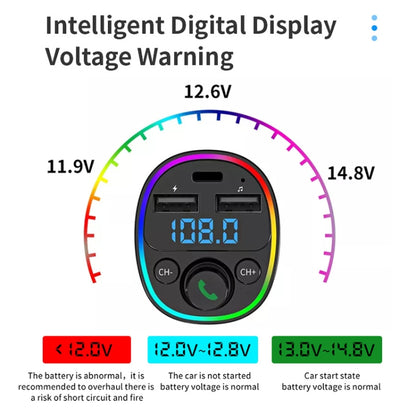 Car Bluetooth MP3 Player FM Transmitter With Phone Hands-free Knob Support Voltage Detection & Ambient Light - Bluetooth Car Kits by PMC Jewellery | Online Shopping South Africa | PMC Jewellery | Buy Now Pay Later Mobicred