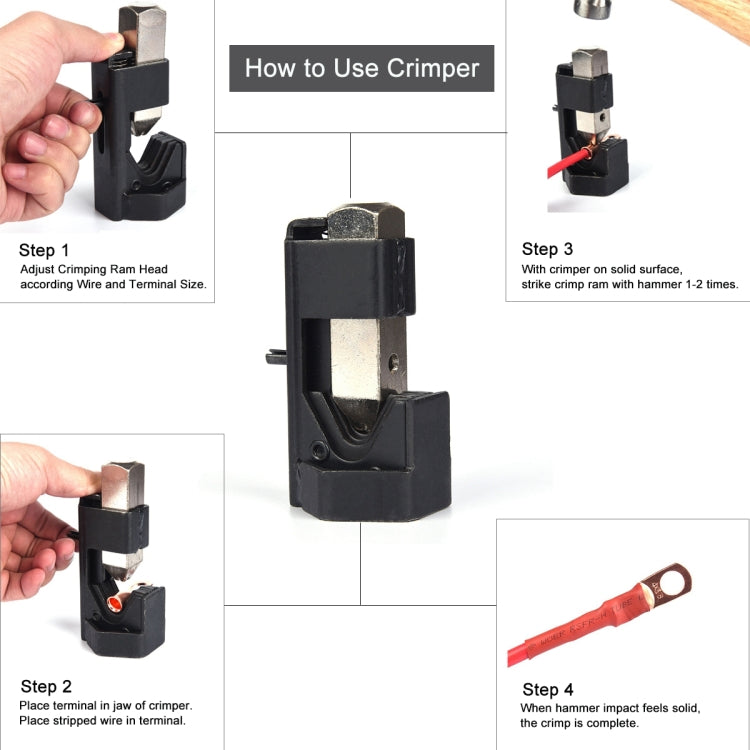 Car Battery Cable Hammer Crimper Hammer Lug Crimper Tool Pliers with T2 Copper 2 x 3/8 Heavy-duty Cold-pressed Wire Terminals - Booster Cable & Clip by PMC TechLife | Online Shopping South Africa | PMC TechLife | Buy Now Pay Later Mobicred