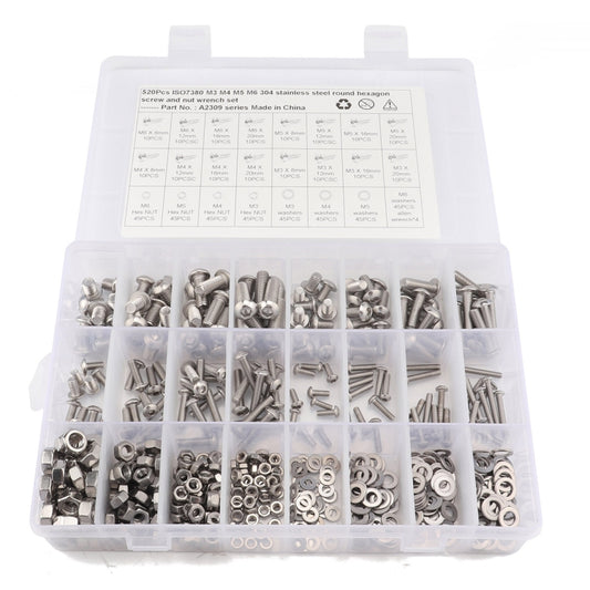 520 PCS 304 Stainless Steel Screws and Nuts Hex Socket Head Cap Screws Gasket Wrench Assortment Set Kit - Booster Cable & Clip by PMC Jewellery | Online Shopping South Africa | PMC Jewellery | Buy Now Pay Later Mobicred