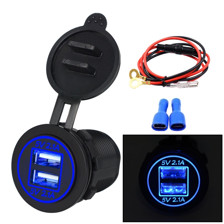 Universal Car Dual USB Charger Power Outlet Adapter 4.2A 5V IP66 with Aperture + 60cm Cable(Blue Light) - free shipping - PMC TechLife - Order now!