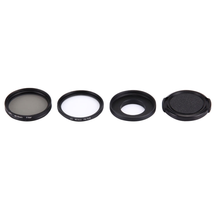 JUNESTAR 4 in 1 Proffesional 40.5mm Lens Filter(CPL + UV) & Waterproof Housing Case Adapter Ring & Lens Protective Cap for GoPro HERO4 / 3+ / 3 Sport Action Camera - Lens Filter by JSR | Online Shopping South Africa | PMC Jewellery | Buy Now Pay Later Mobicred