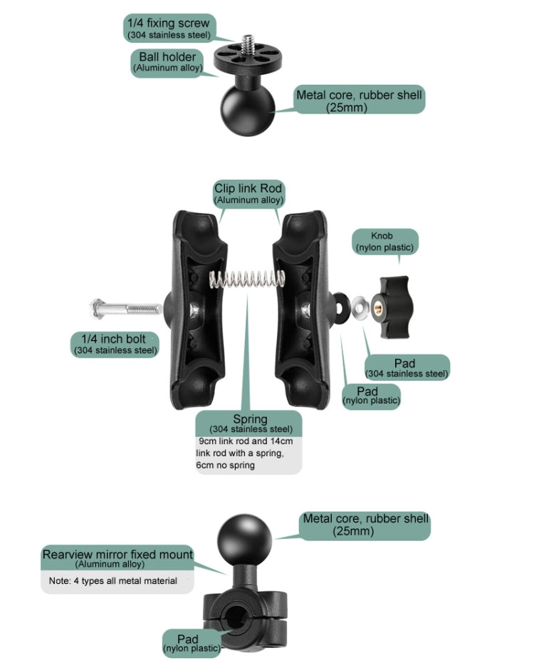 M10 9cm Connecting Rod Fixed Motorcycle Mount Holder with Tripod Adapter & Screw for GoPro Hero12 Black / Hero11 /10 /9 /8 /7 /6 /5, Insta360 Ace / Ace Pro, DJI Osmo Action 4 and Other Action Cameras(Black) - Bicycle Handlebar Mount by PMC Jewellery | Online Shopping South Africa | PMC Jewellery | Buy Now Pay Later Mobicred